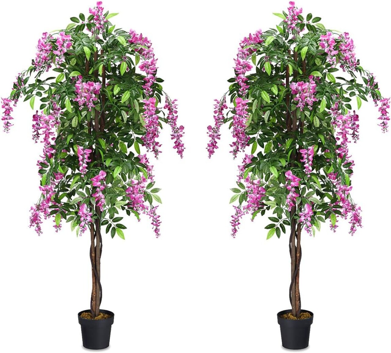 2 Pieces Artificial 6ft Wisteria Tree with Adjustable Branches for Porch or Living Room